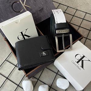 Шкіряний ремінь і гаманець в деревʼяній коробці Calvin Klein  подарунковий набір для чоловіка - Фото 1