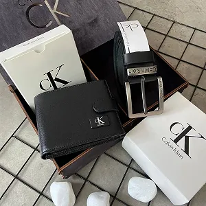 Подарочный набор для мужчины: кожаный ремень и кошелек в деревянной коробке Calvin Klein - Фото 1