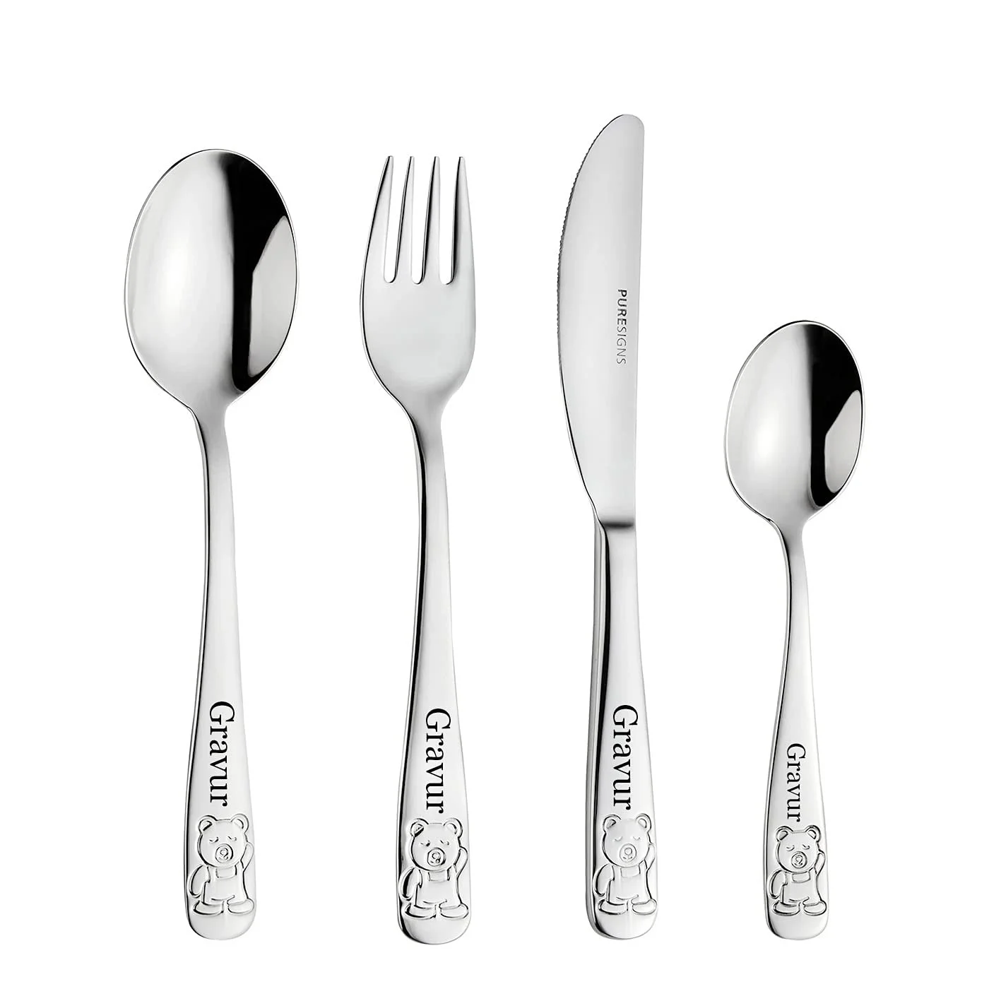 Набір столових приборів з гравіюванням та ведмедиком, нержавіюча сталь, фото №1 Набір столових приборів з гравіюванням та ведмедиком, нержавіюча сталь, фото №1