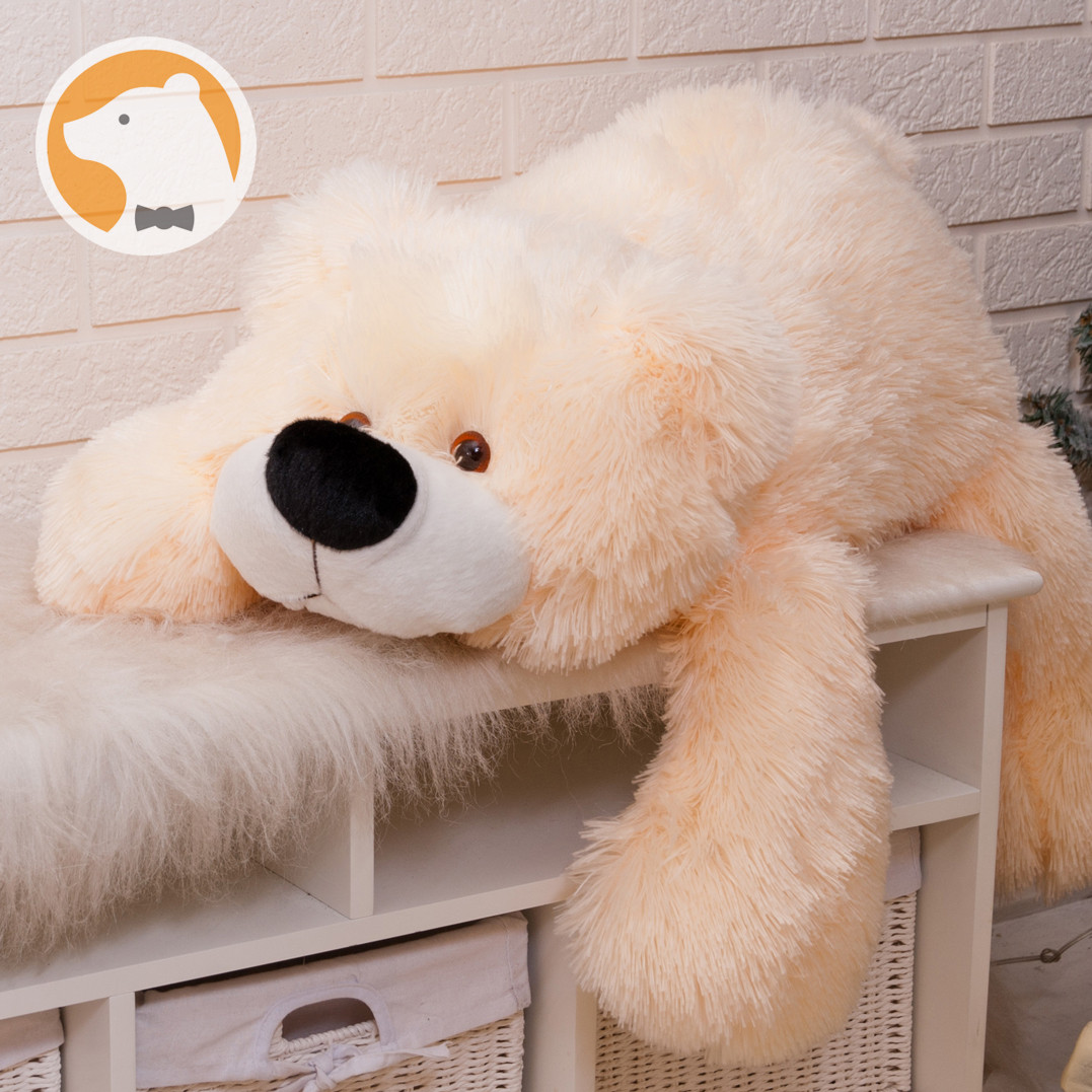 Плюшевый мишка Умка лежащий средний длина 80 см кремовый, фото №3