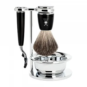 Набор для бритья Mühle Rytmo Series с чашей, помазком Pure Badger и Gillette Mach3 Черный смола - Фото 1