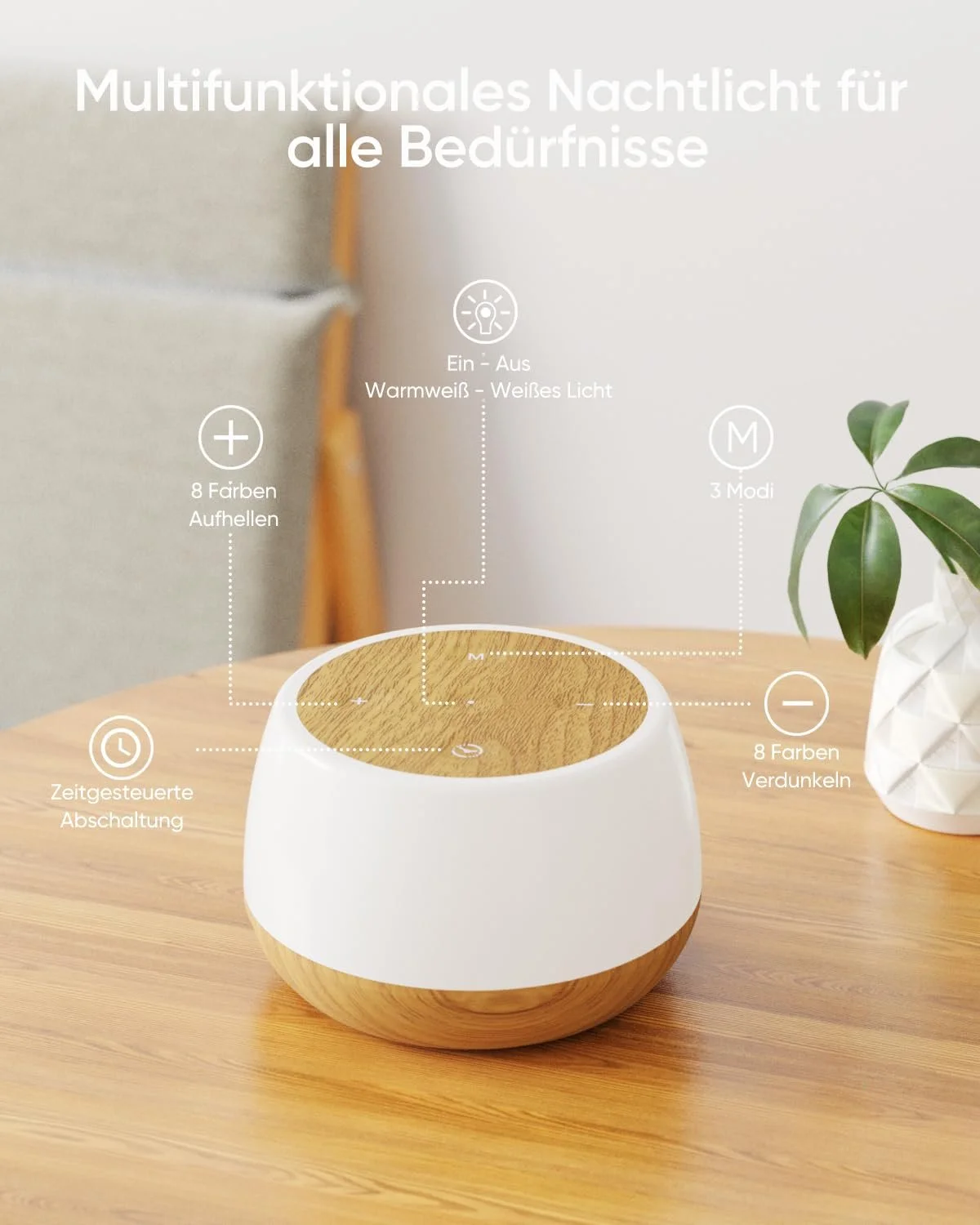 Настільна лампа LED сенсорна 9 кольорів 3 режими USB акумуляторна бездротова з таймером та пам'яттю, фото №2