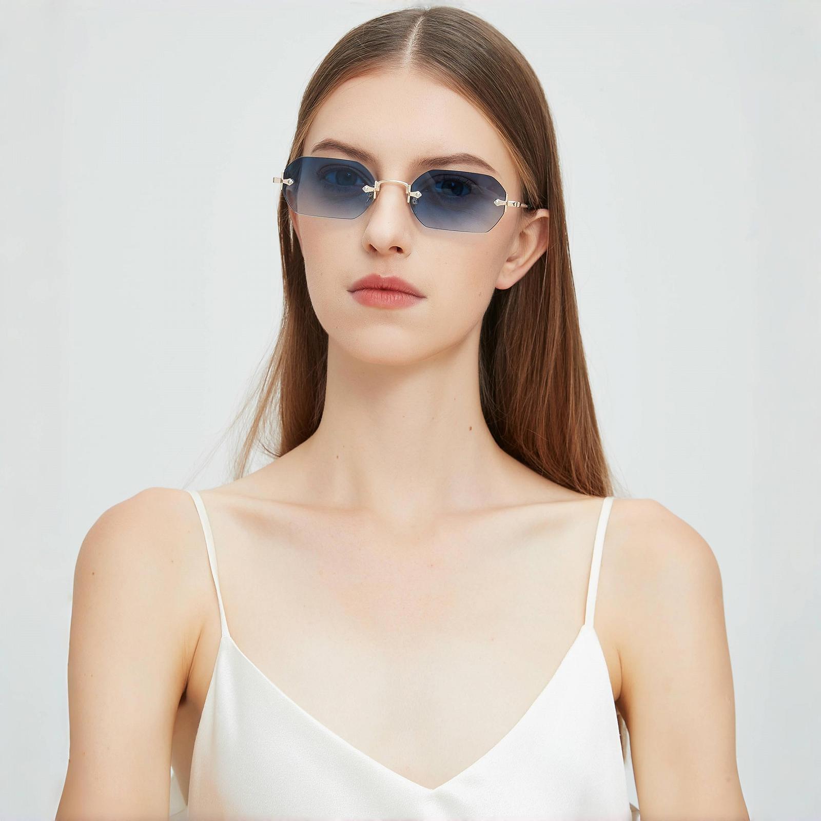 Сонцезахисні окуляри WDZAYXC Ретро Без оправи для жінок та чоловіків Шестикутні, фото №3