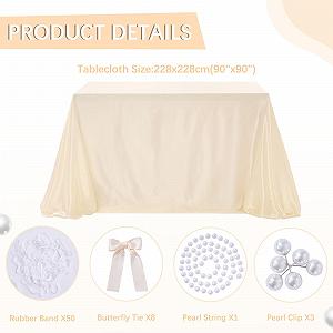 Скатерть сатиновая DIY Design с бантами и бусинами 90 x 90 дюймов Cream synthetic.ua - Фото 1