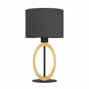 Настольная лампа EGLO Basildon 1 Minimalist Wood Textile Metal Natural Black E27 synthetic.ua - Фото 1