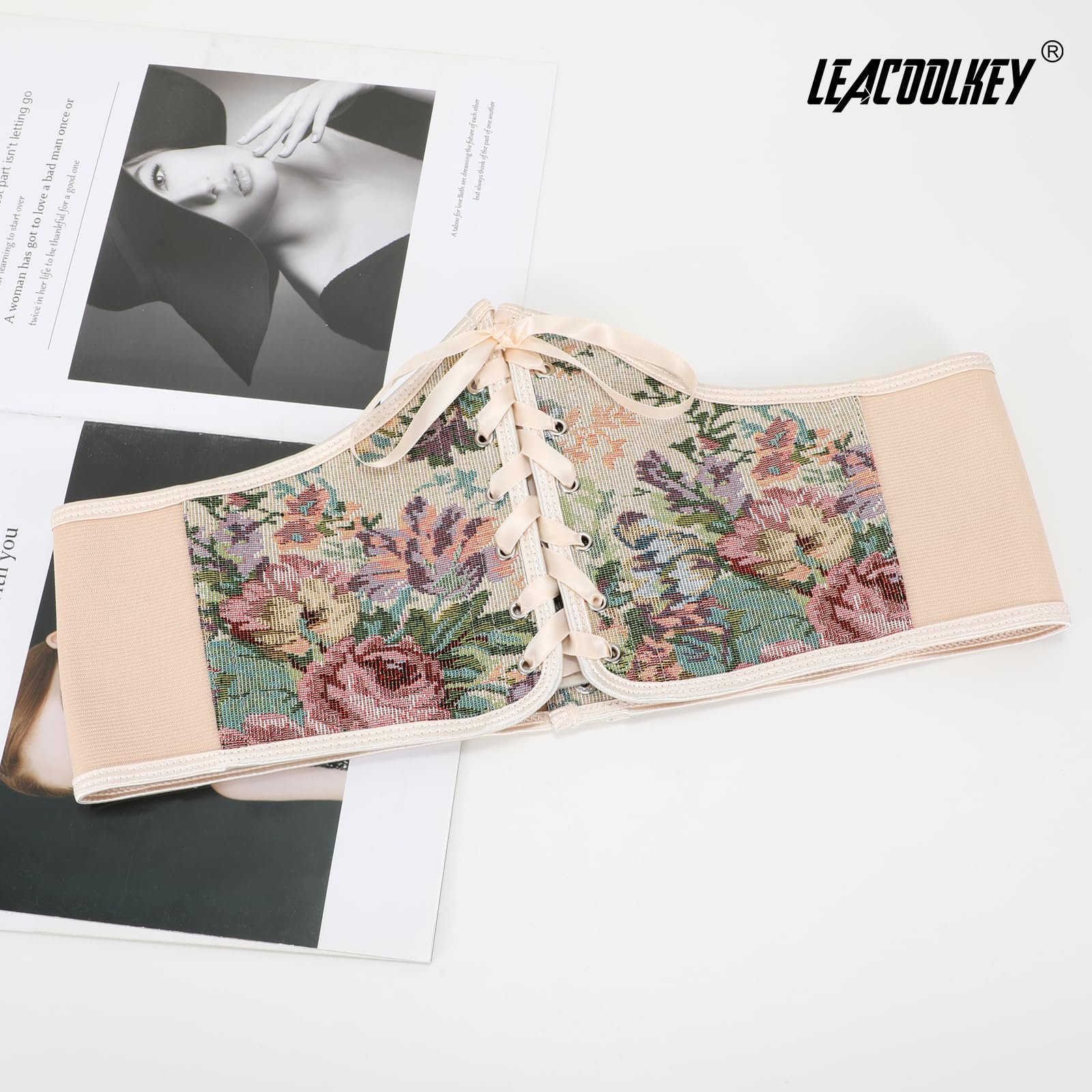 Корсетный пояс LEACOOLKEY женский цветочный, шнуровка, широкий пояс-корсет на талию, ренессансный костюмный корсетный пояс для платьев, фото №3