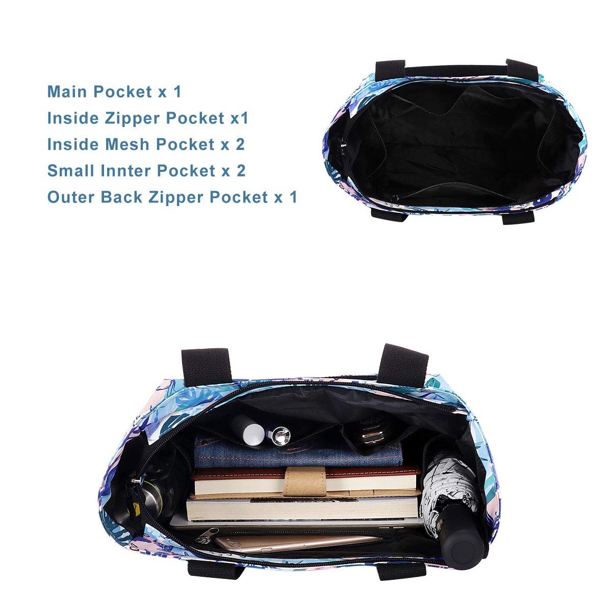 Сумка HAWEE жіноча, велика, для покупок, водонепроникна, для подорожей, роботи, школи, пляжу, синьо-фіолетове листя, модна, фото №7 Сумка HAWEE жіноча, велика, для покупок, водонепроникна, для подорожей, роботи, школи, пляжу, синьо-фіолетове листя, модна, фото №7