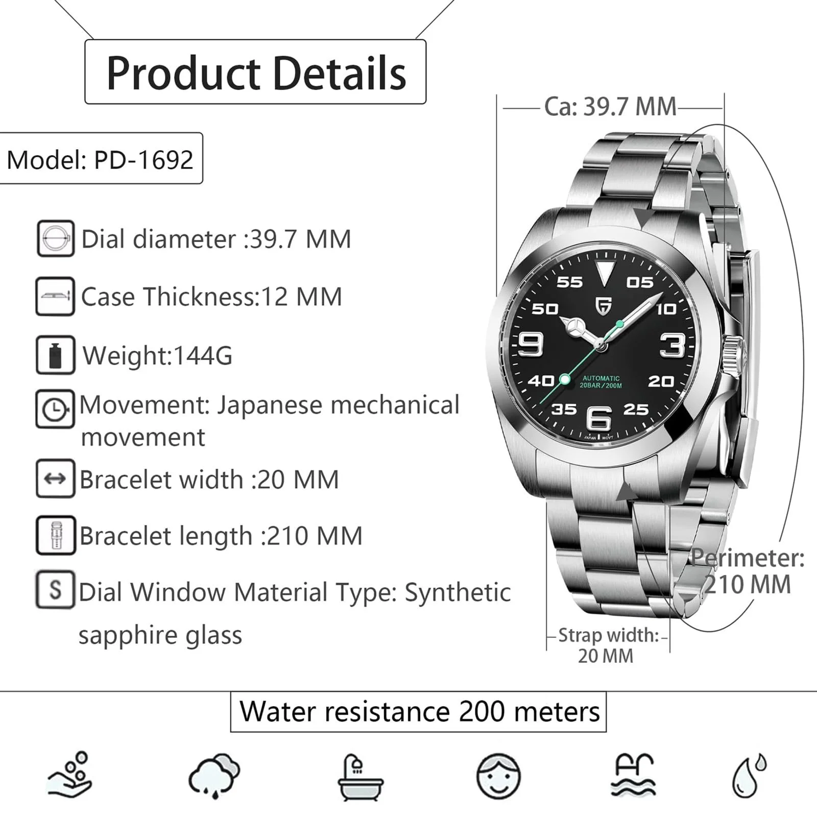 Часы Pagani Design Мужские, сапфировое стекло, нержавеющая сталь, 200M, автоматические, дайвинг, Japan NH35A, автоматические механические, фото №6 Часы Pagani Design Мужские, сапфировое стекло, нержавеющая сталь, 200M, автоматические, дайвинг, Japan NH35A, автоматические механические, фото №6