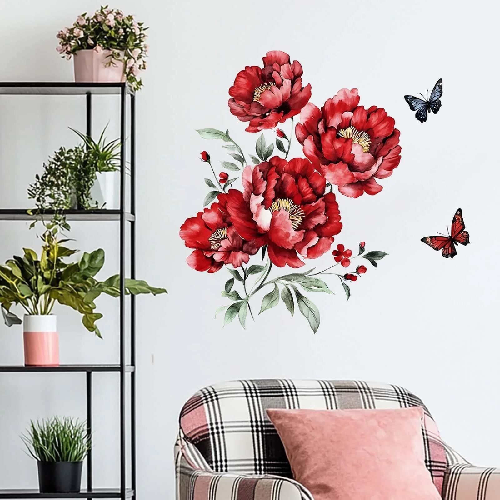 Наклейки на стену Красные пионы и бабочки 67 x 67 см, фото №3