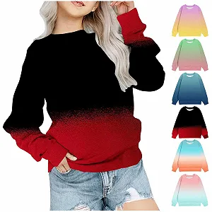 Детский свитшот без капюшона, градиент цвета, пуловер свободного кроя, с длинными рукавами, детские топы, рубашка с круглым вырезом и длинными рукавами, повседневный джемпер, теплые топы, длинные рукава, зимняя мода synthetic.ua - Фото 1