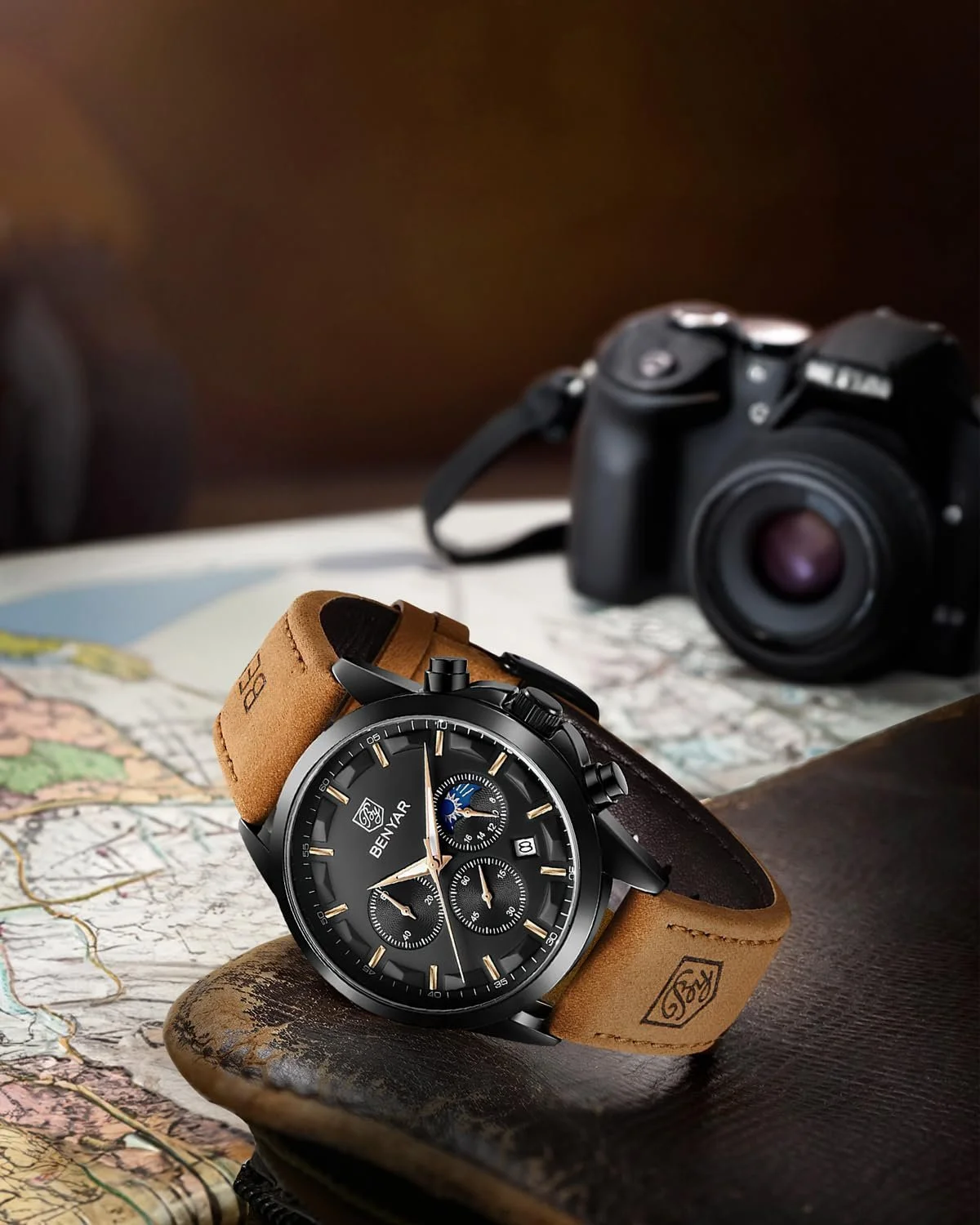 Мужские часы Benyar Хронограф Водонепроницаемые Кожаный Ремешок / Нержавеющая сталь Кварц Золотой / Серебряный / Синий / Черный, фото №7 Мужские часы Benyar Хронограф Водонепроницаемые Кожаный Ремешок / Нержавеющая сталь Кварц Золотой / Серебряный / Синий / Черный, фото №7