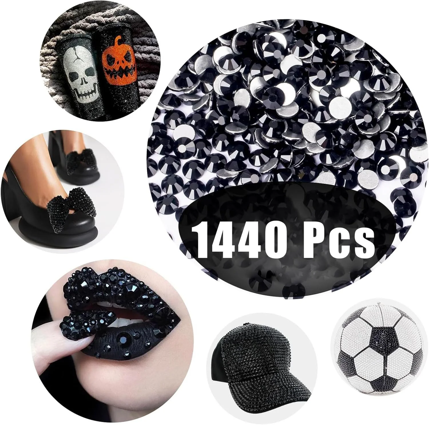 Стрази круглі Чорний SS6/2,0–2,1 мм, 1440 шт, фото №3