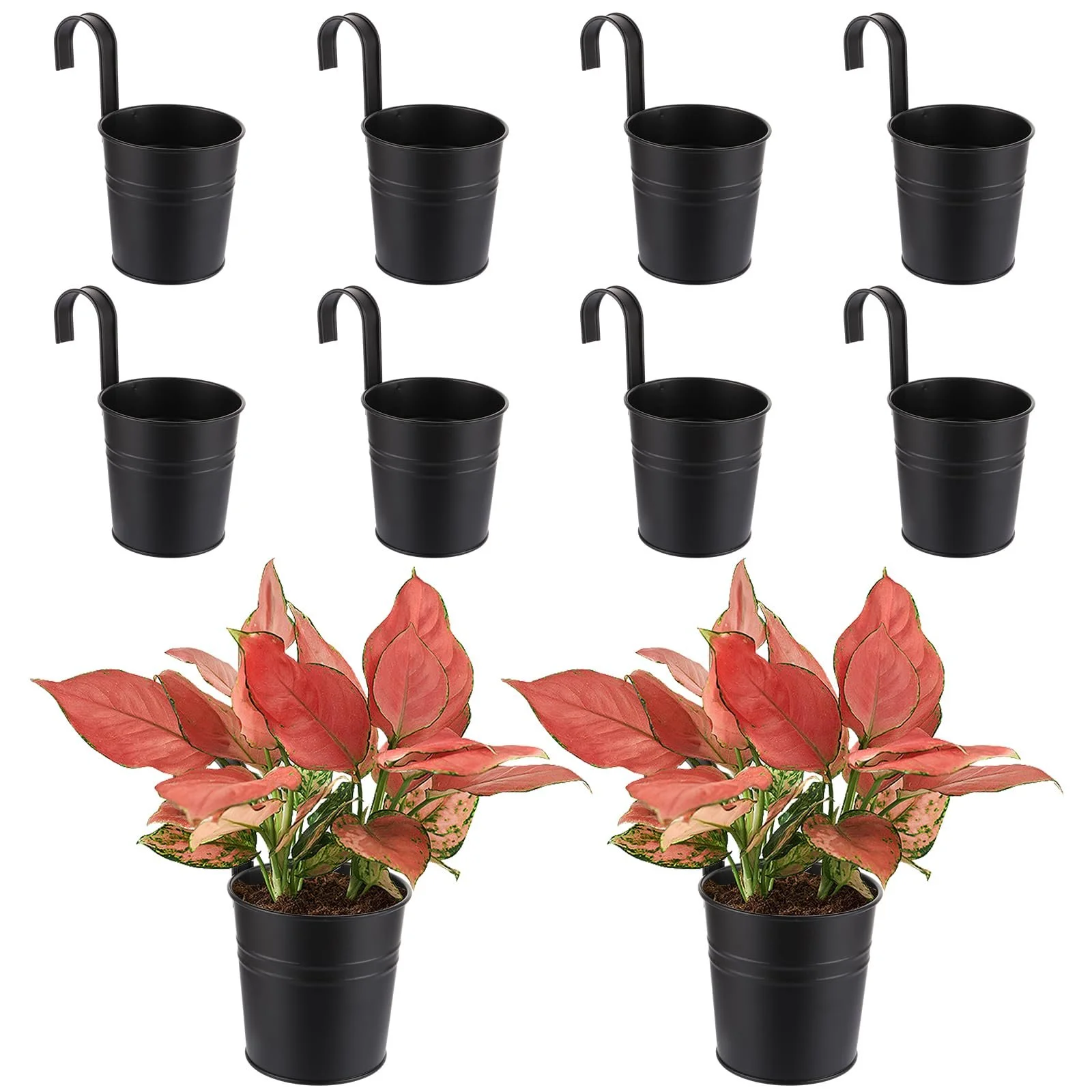 Набір підвісних квіткових горщиків SHUESS 10 шт. металеві з гачками та дренажним отвором Чорний, фото №8 Набір підвісних квіткових горщиків SHUESS 10 шт. металеві з гачками та дренажним отвором Чорний, фото №8