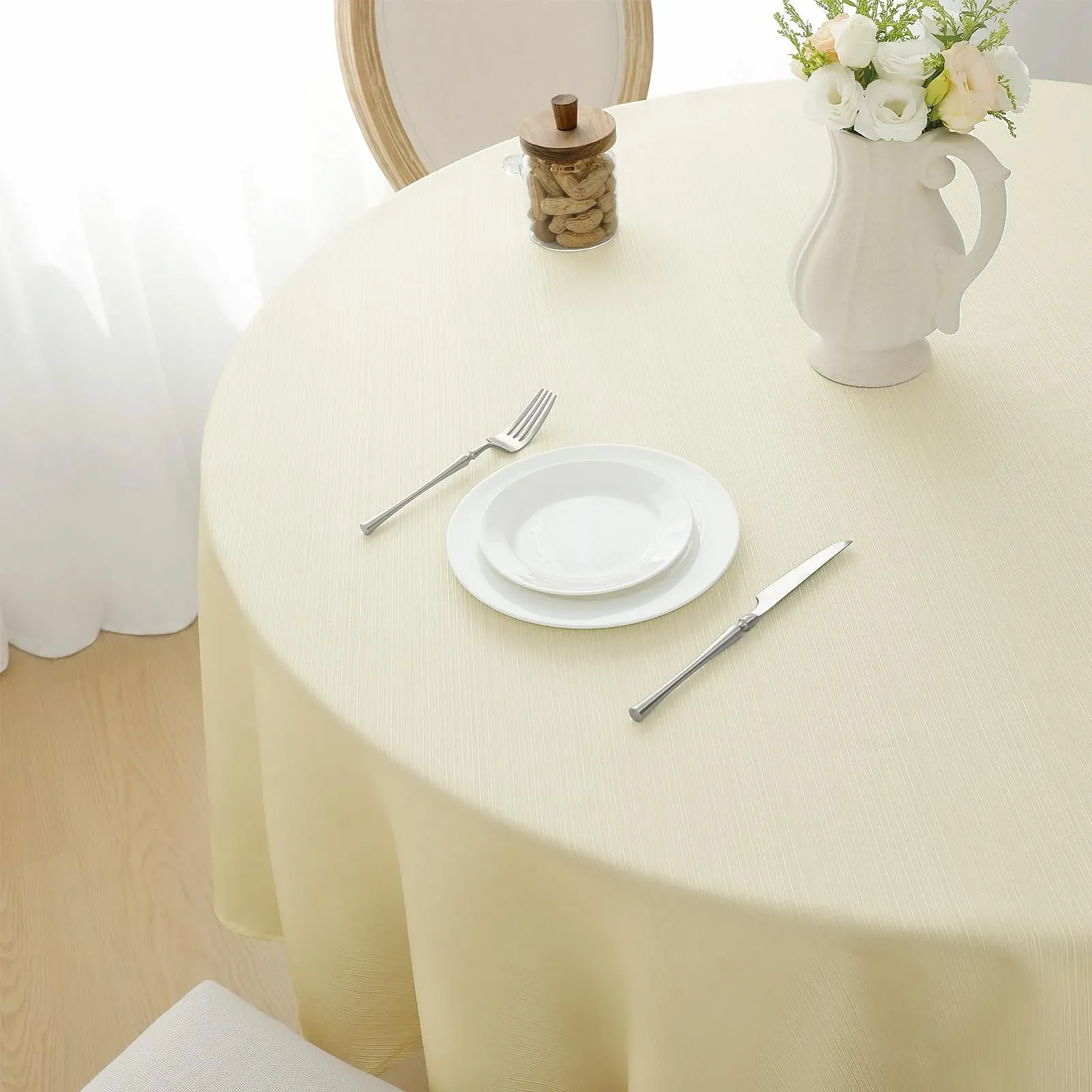 Скатертина Softalker Round Linen Structure 210GSM 160 см Beige, фото №1