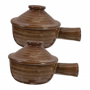 Горщик для запікання VICASKY набір з 2 шт груба кераміка з кришкою термостійкий коричневий - Фото 1