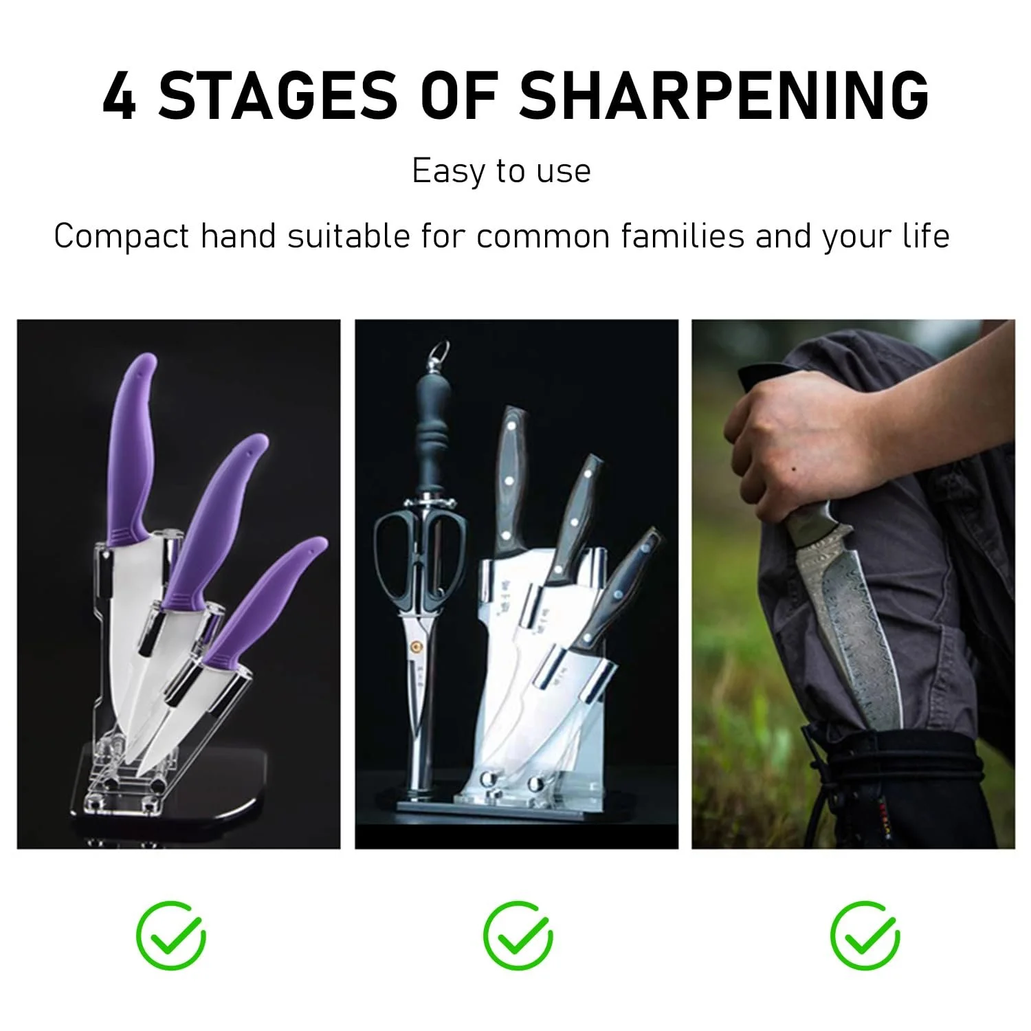 Точило для ножів набір 2 шт. ручне 3/4-рівневе Чорний та червоний, фото №4