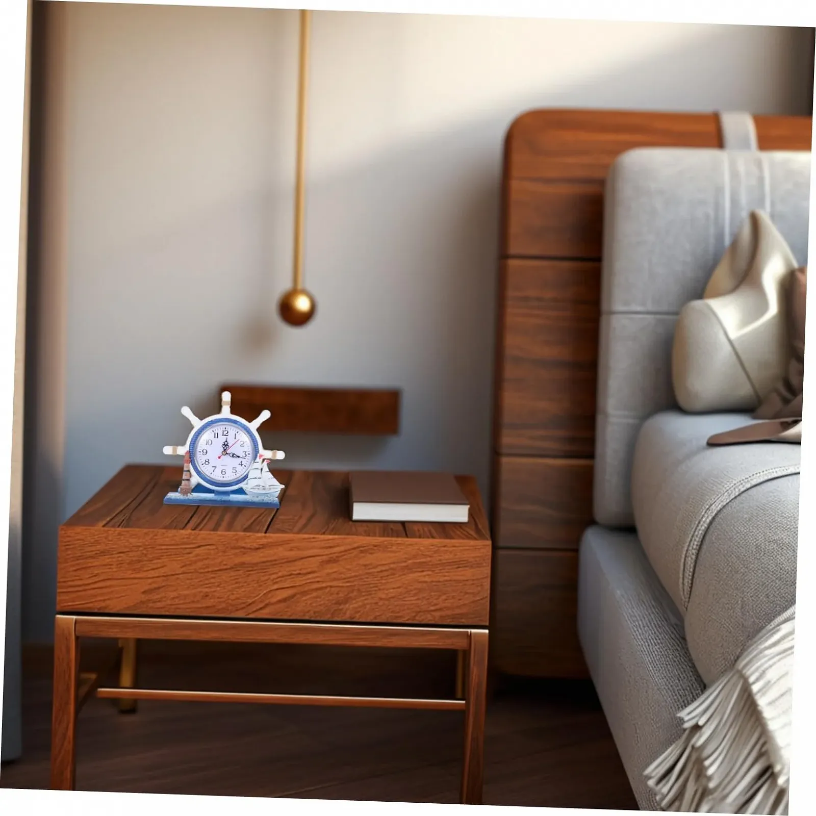 Настільний годинник MUCKLILY Nautical Silent, Вінтажний будильник з маяком та штурвалом для прибережного декору, фото №5