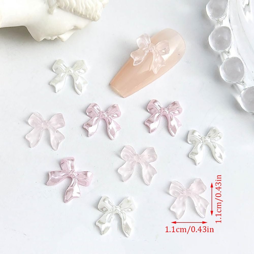 Украшения для ногтей Бантики 60 шт Белый Розовый Прозрачно-розовый, фото №5