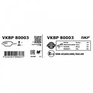Комплект тормозных колодок, дисковый тормоз SKF VKBP 80003 synthetic.ua - Фото 1