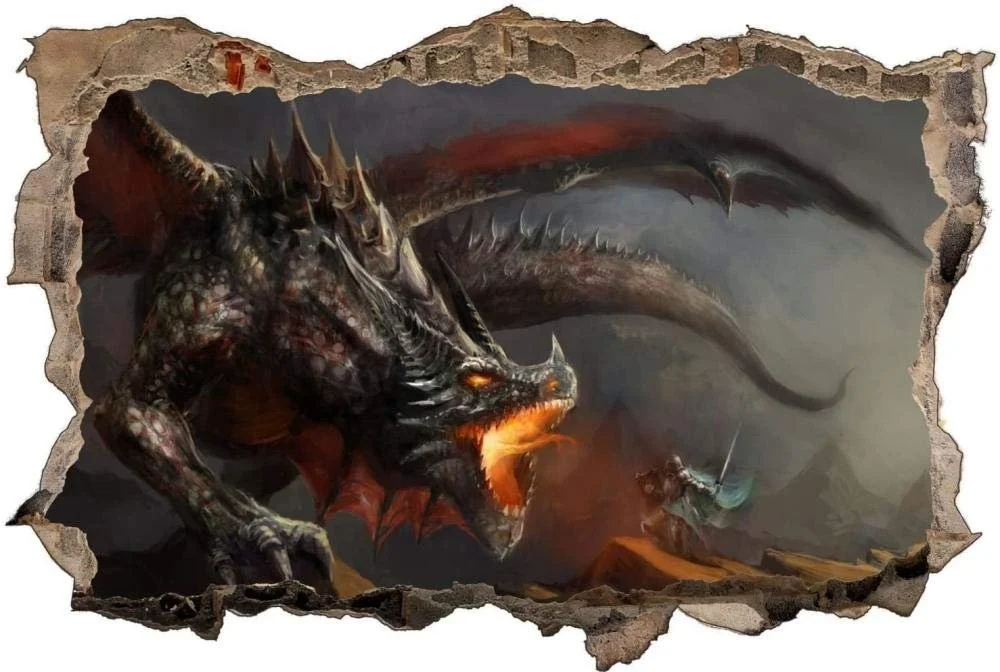 3D Настінна наклейка Прорив у стіні Dragon Warrior Combat 50 x 75 см, фото №1 3D Настінна наклейка Прорив у стіні Dragon Warrior Combat 50 x 75 см, фото №1