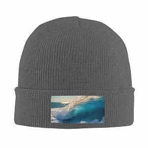 Теплая зимняя шапка с принтом морских волн synthetic.ua - Фото 1