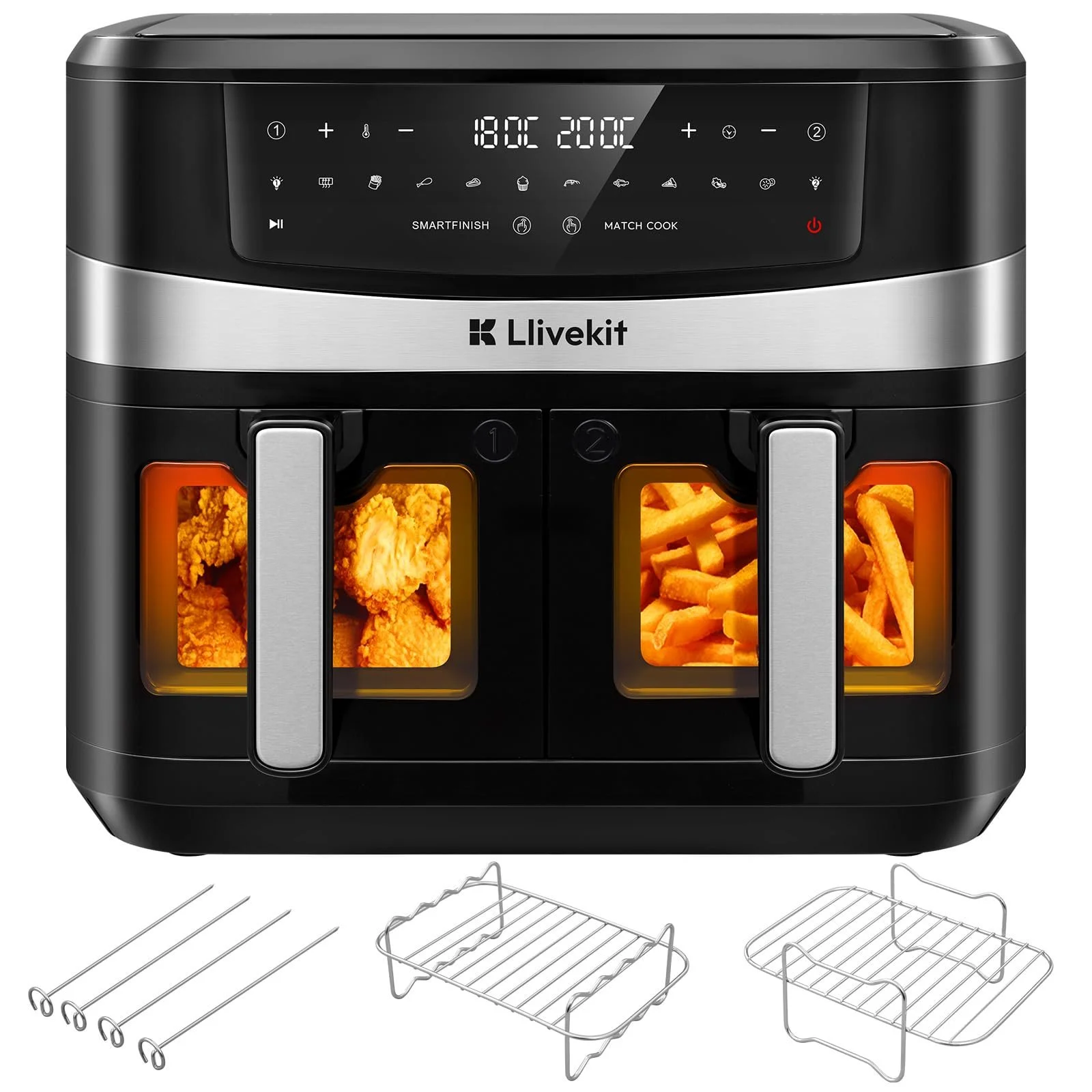 Мультипечь LLIVEKIT Dual Blaze 12-в-1 2 камеры 10 л с держателем для шампуров 2800 Вт Черная, фото №1