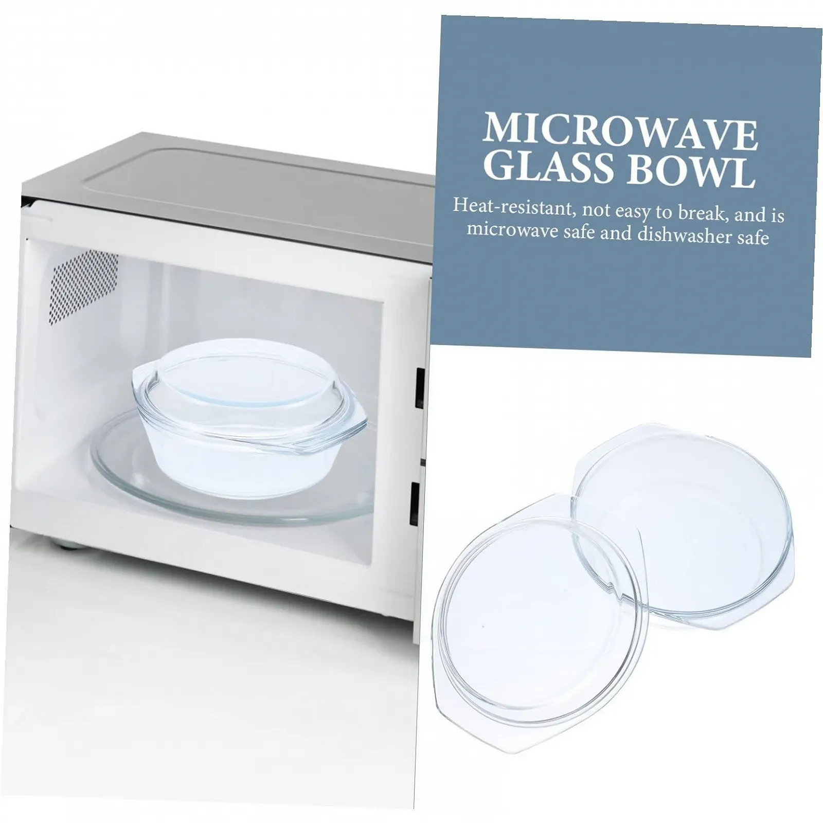 Кастрюля Lurrose стеклянная с крышкой термостойкая круглая для микроволновой печи и посудомоечной машины, фото №3