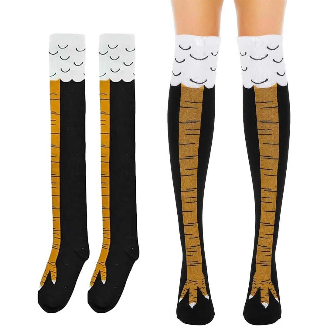 Женские гольфы 2 пары Желтые носки до колена с куриной лапой, фото №1