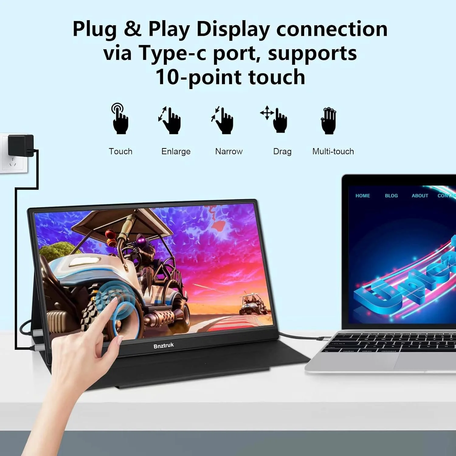 Монитор портативный сенсорный 15.6" Bnztruk Full HD IPS 60 Гц, фото №4 Монитор портативный сенсорный 15.6" Bnztruk Full HD IPS 60 Гц, фото №4