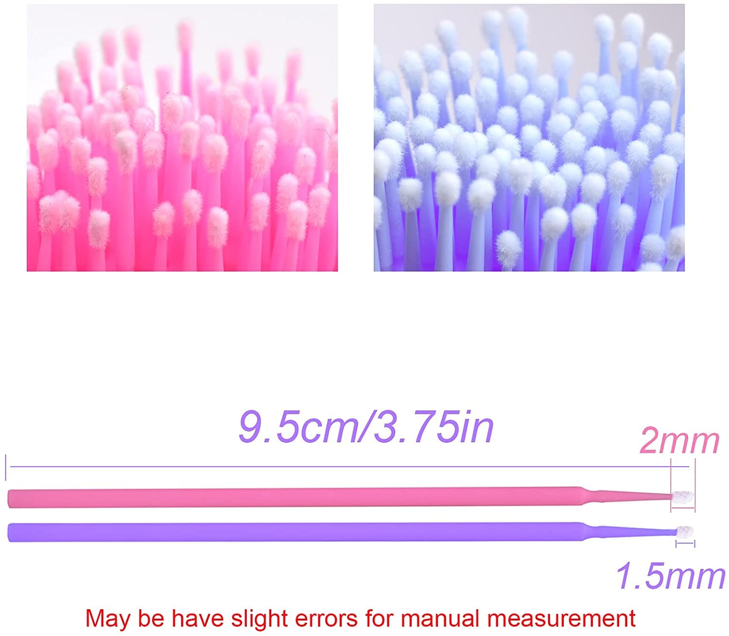 Щіточки Chargenyang Disposable Micro Applicator Bendable Mascara Brushes Два кольори Діаметр головки: 2.0/1.5 мм 400 шт., фото №2