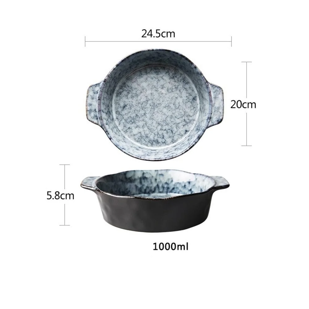 Керамическая форма для запекания 1000 мл 9,5 дюйма круглая фарфоровая глубокая с ручками, фото №2