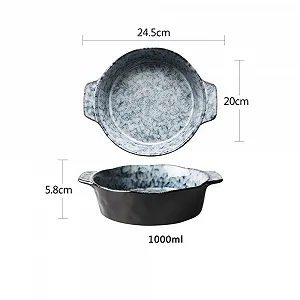 Керамическая форма для запекания 1000 мл 9,5 дюйма круглая фарфоровая глубокая с ручками synthetic.ua - Фото 1