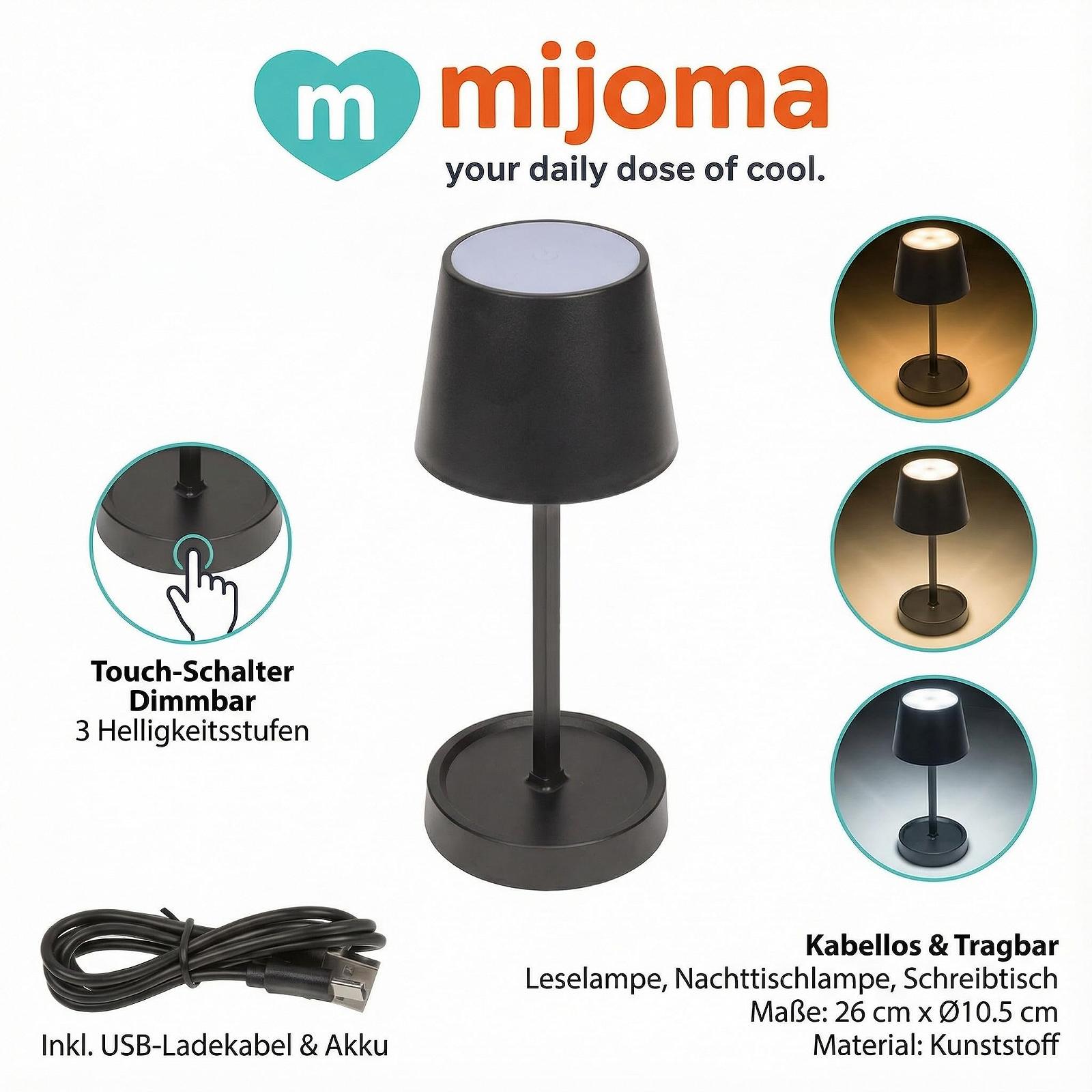 Настільна лампа LED акумуляторна бездротова сенсорна димована чорна пластик 26 см, фото №3