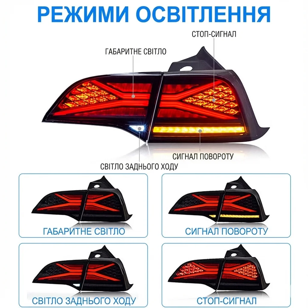 Задние LED фонари для Tesla Model 3 / Model Y (Стиль X-Concept / Eagle Eye) – Анимация + Динамический поворотник, фото №2