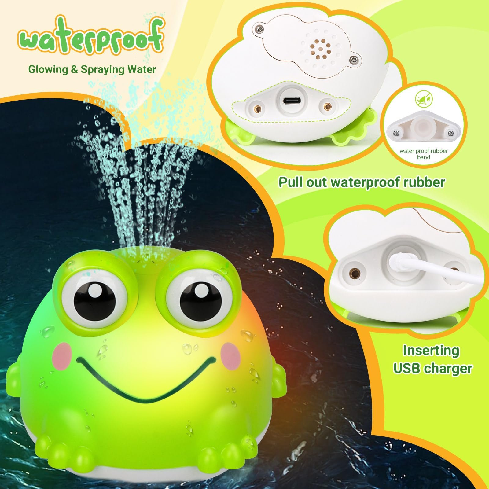 Іграшка для ванни Жаба з LED підсвіткою, фото №3