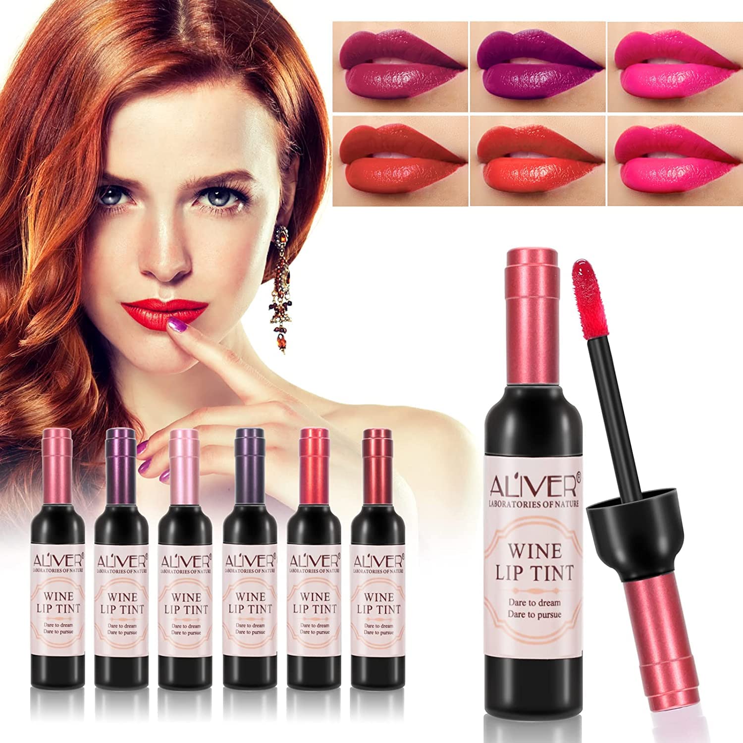 Набір блиску для губ 6 кольорів Wine Waterproof Matte Lip Ink, фото №1