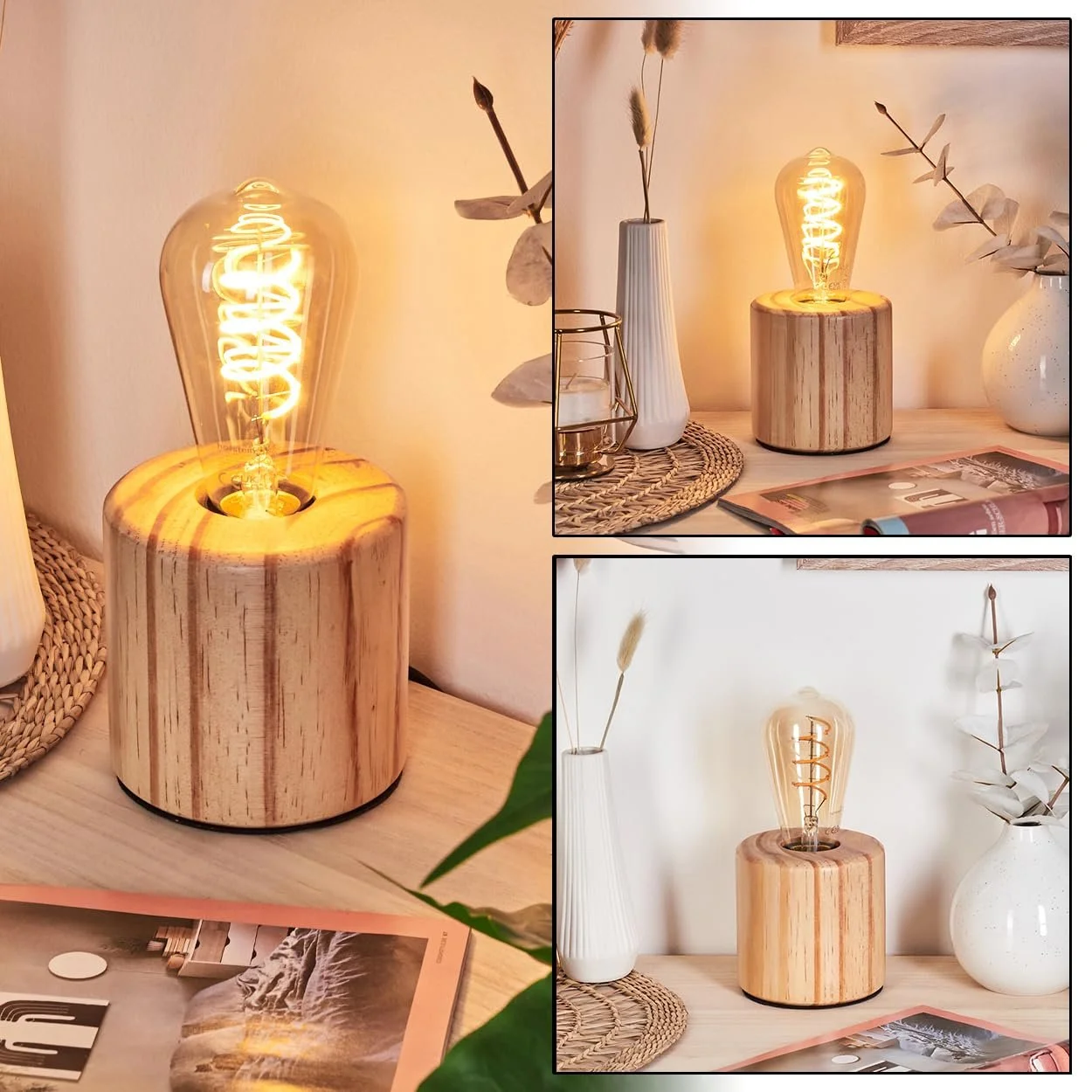 Настільна лампа HOFSTEIN Argea E27 дерев'яна колір натуральне дерево/чорний, фото №1