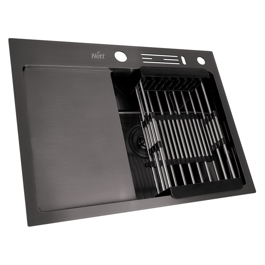 Чорна раковина на кухню з лівим крилом Nett NB-6045(L), фото №3