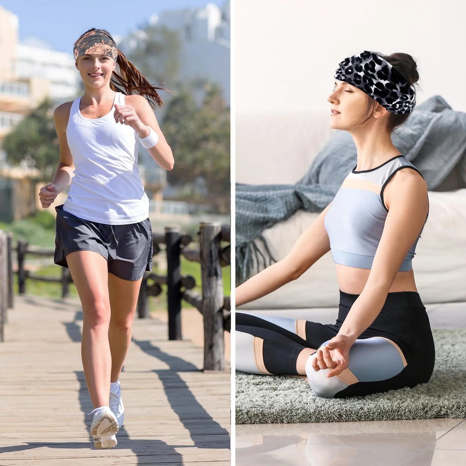 Пов'язка на голову SoundZero, широкий еластичний друкований набір, 3 шт., фото №4