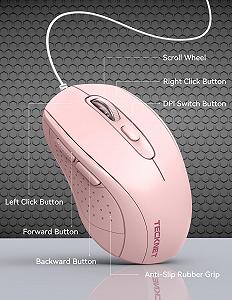 Мышь проводная TECKNET оптическая 6400 DPI 6 кнопок Розовая synthetic.ua - Фото 1