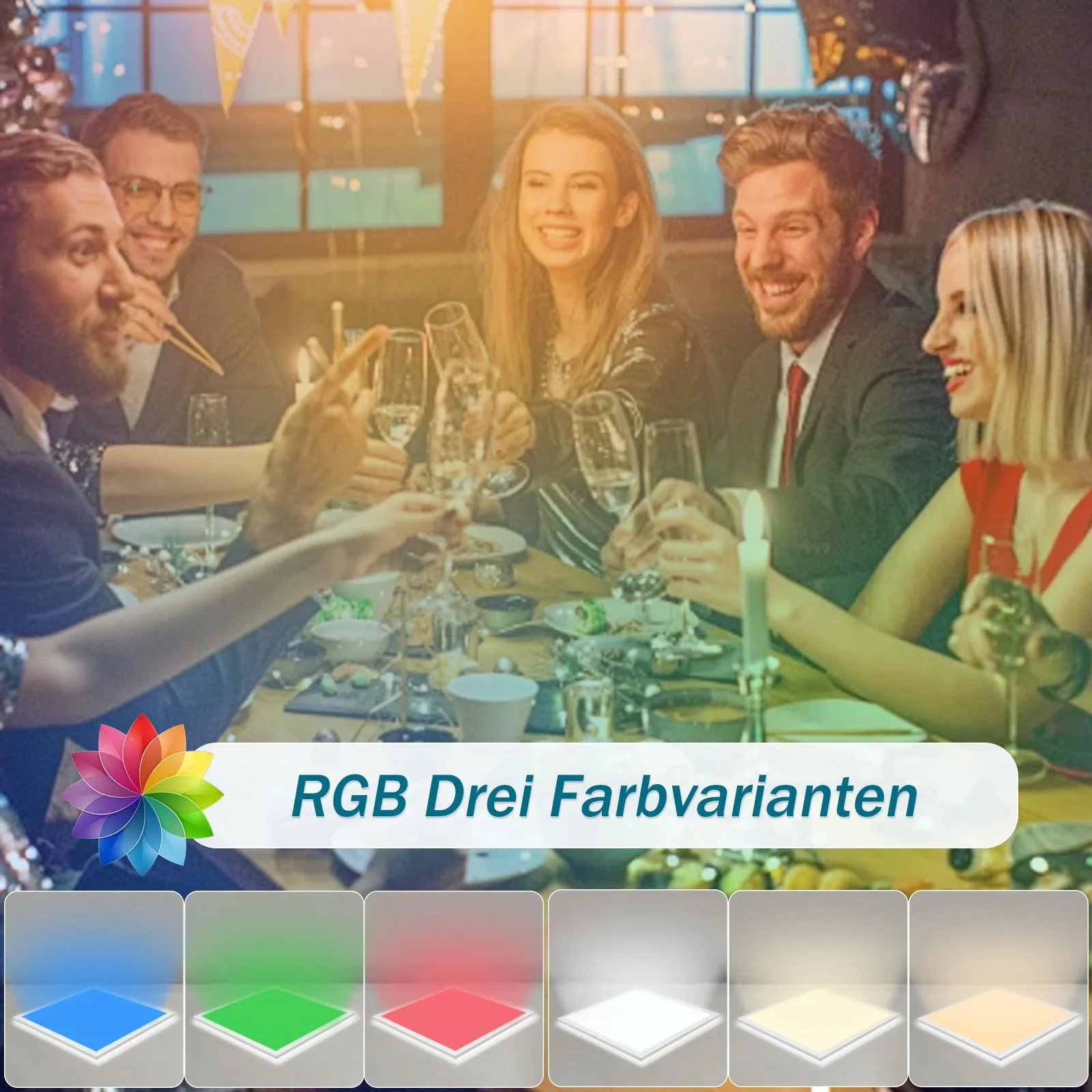 LED Glitzerlife Плоска стельова лампа Зміна кольору Dimmable 24 Вт Білий З пультом дистанційного керування Квадратна, фото №6