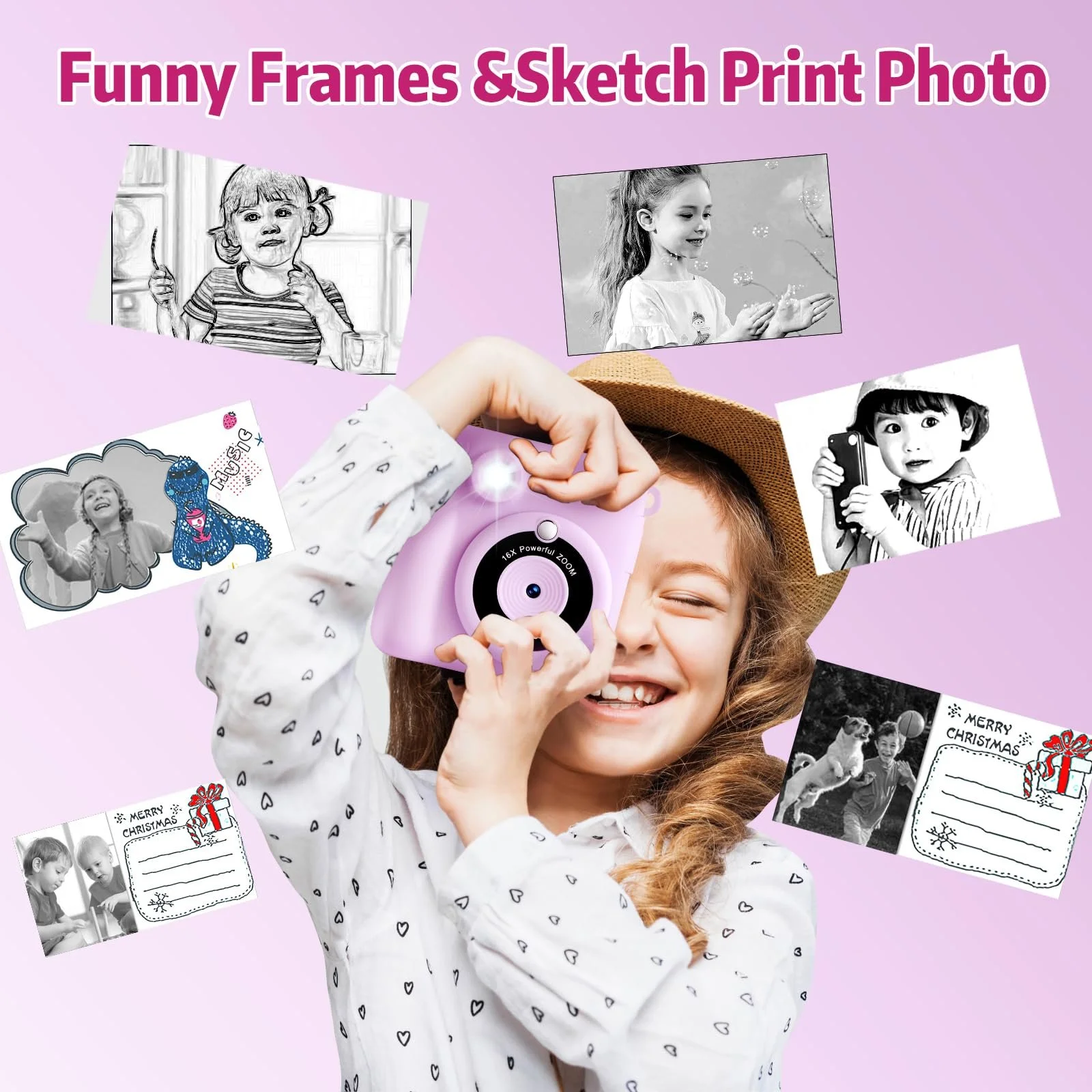 Цифровой фотоаппарат мгновенной печати 1080P 32GB TF Card, фото №4