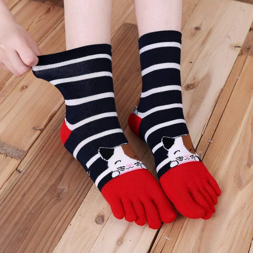 Носки с пальцами PUTUO Женские пятипалые носки из хлопка, смешные носки Женские цветные смешные носки с животными с пальцами для спорта и бега, 5 пар, 36-41, фото №4