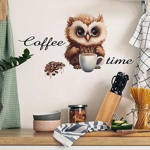 Наклейка на стіну COVPAW Сова з кавою 30 x 60 см - Фото 1