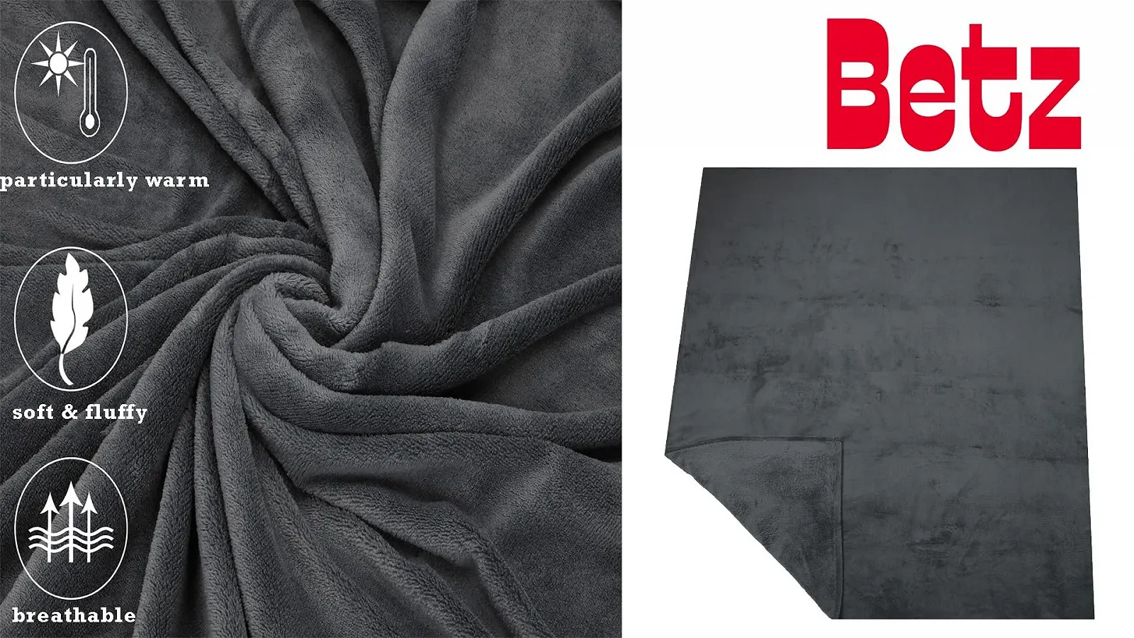 Плед для дивану Betz Cuddly Fluffy Teddy XXL, теплий, 150 x 200 см, антрацитовий сірий, фото №4