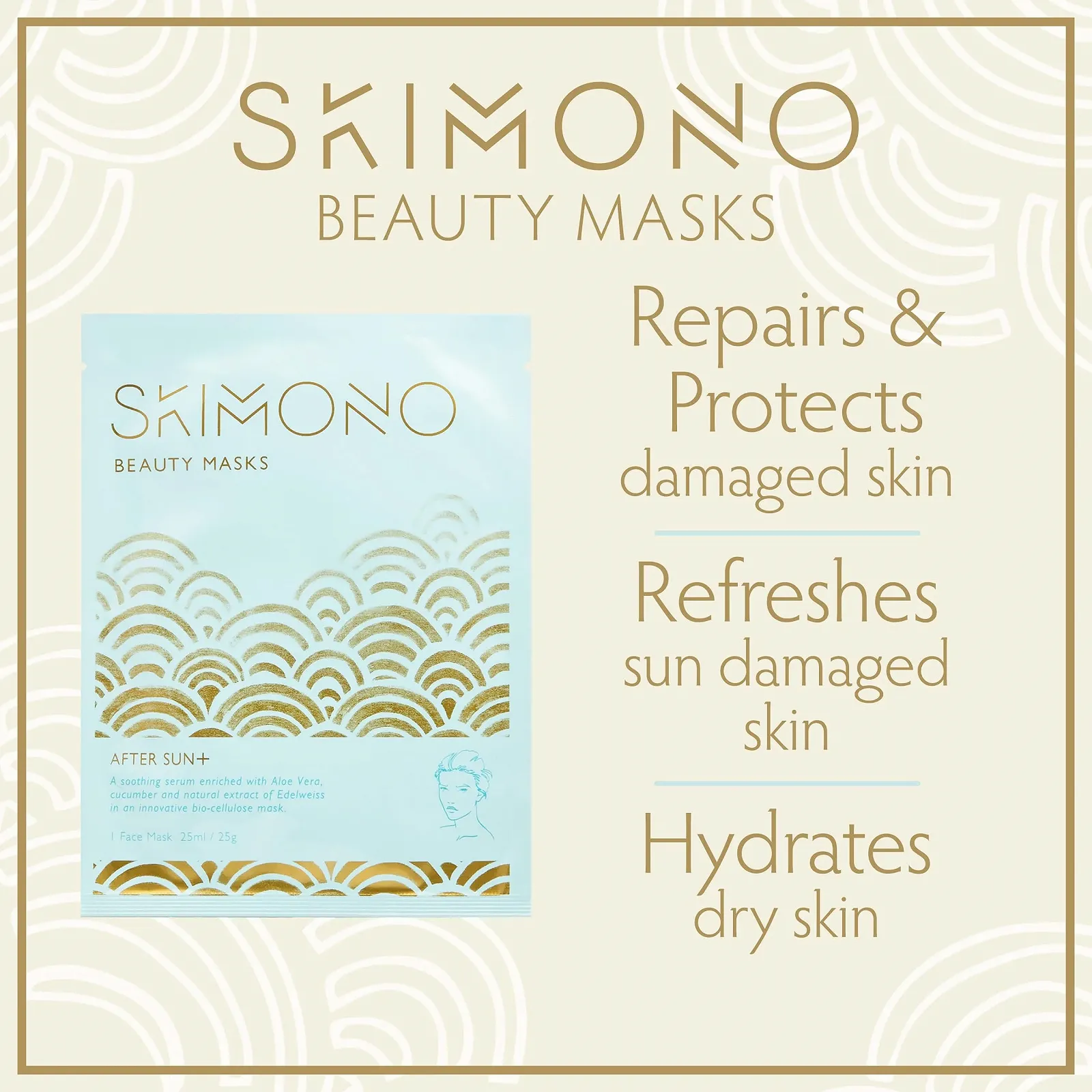 Маска для лица Skimono After Sun+ Organic Cellulose с алоэ вера, огурцом и эдельвейсом, 25 мл, фото №2