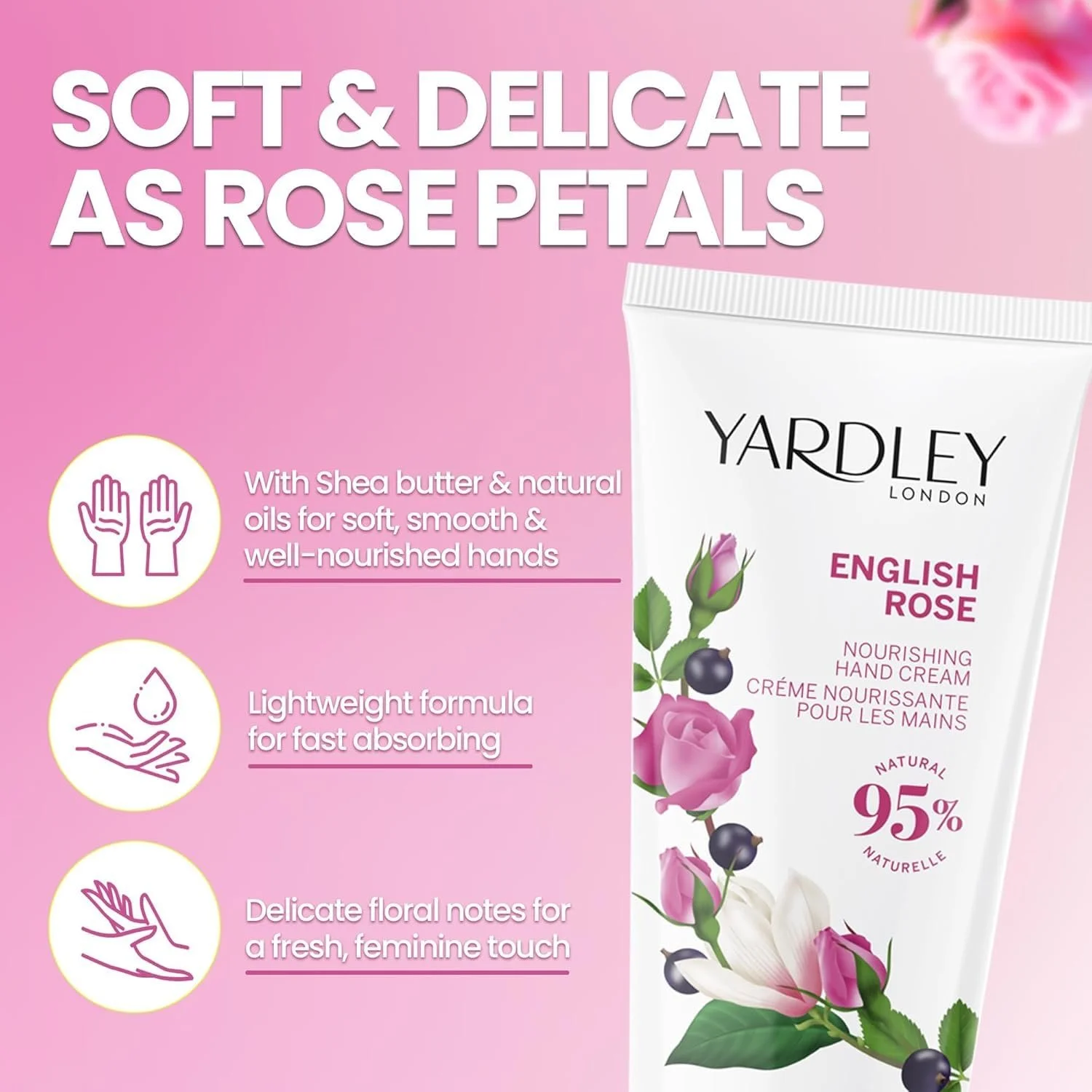 Крем для рук Yardley London English Rose с маслом ши и подсолнечным маслом 75 мл, фото №3 Крем для рук Yardley London English Rose с маслом ши и подсолнечным маслом 75 мл, фото №3