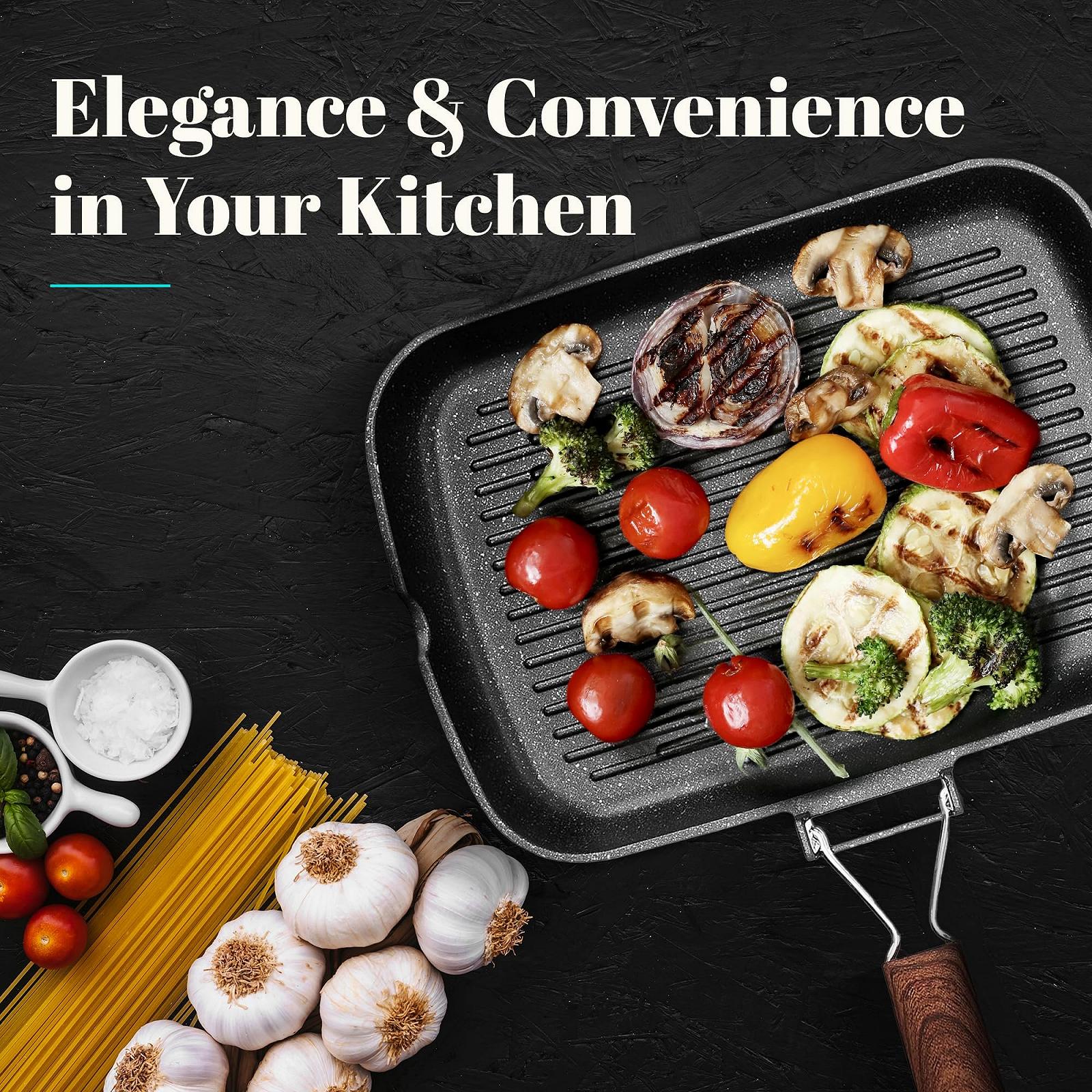 Сковорода-гриль WECOOK! Ecochef Titanium Stripe індукційна, 34 x 24 см, 5 шарів, Quantanium, кований алюміній 5 мм, ручка з нержавіючої сталі, фото №7