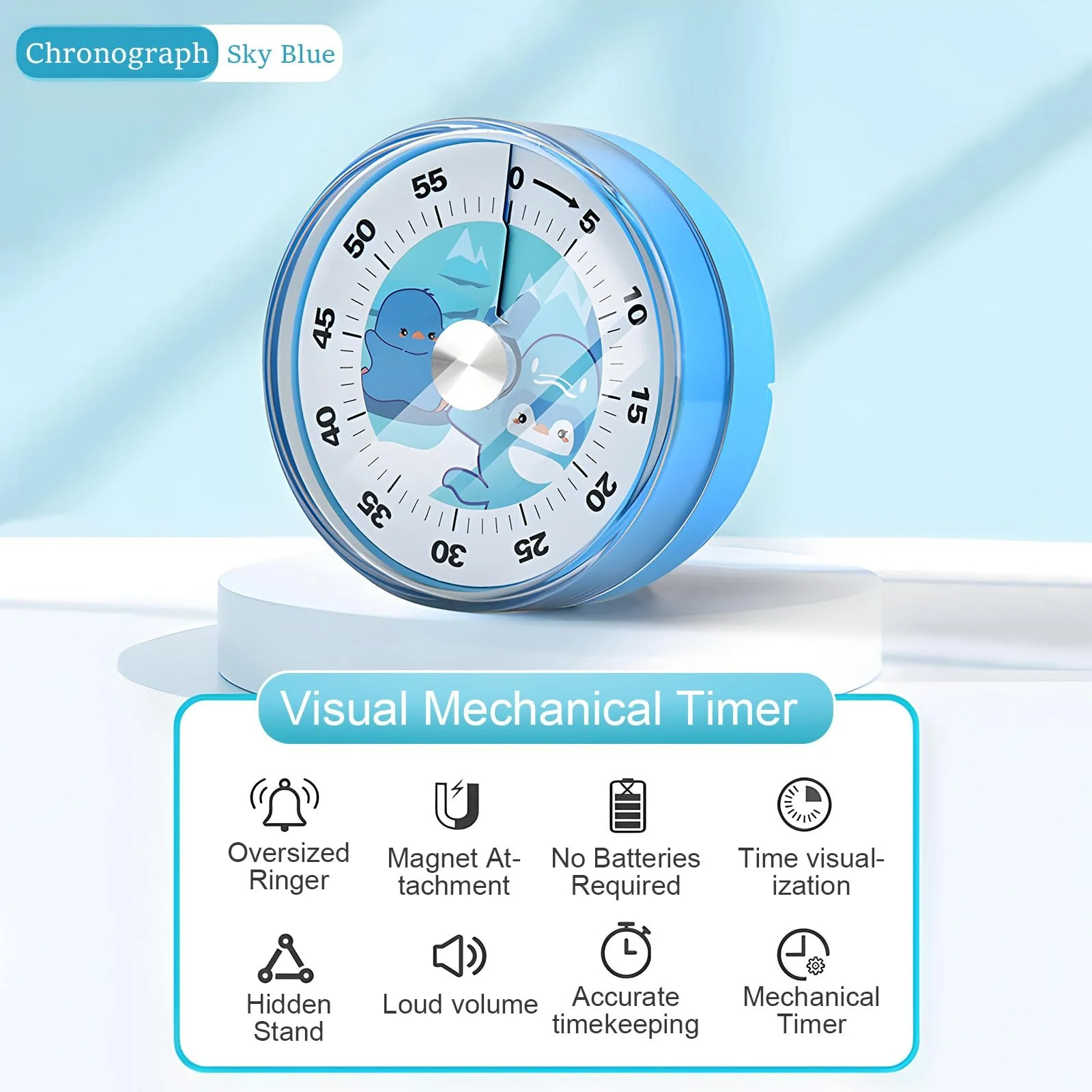 Механический кухонный таймер Time Timer 60 минут визуальный с магнитной основой и подставкой Blue, фото №3 Механический кухонный таймер Time Timer 60 минут визуальный с магнитной основой и подставкой Blue, фото №3