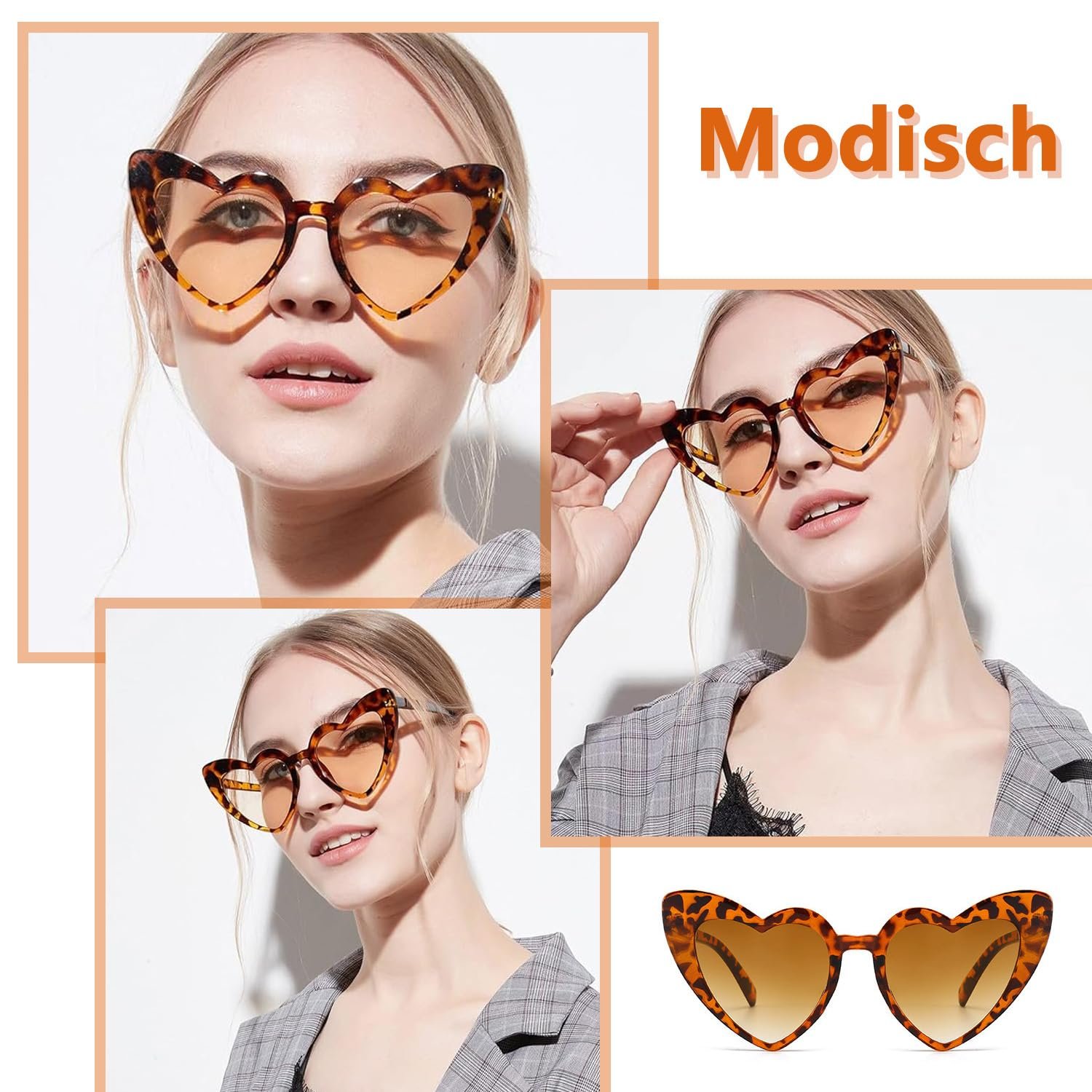 Сонцезахисні Окуляри Серцеподібні Ретро Білий, Леопардовий візерунок, фото №5